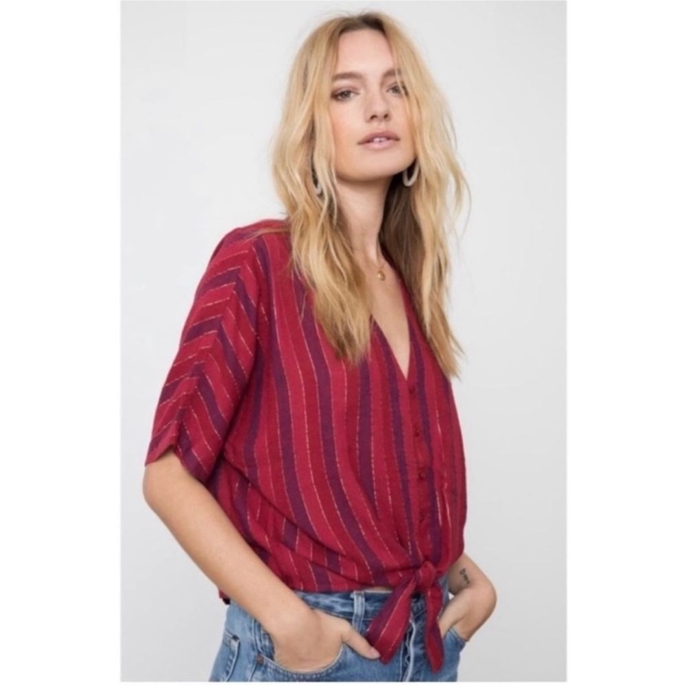 Rails Thea Rouge Stripe Tie Waist Blouse